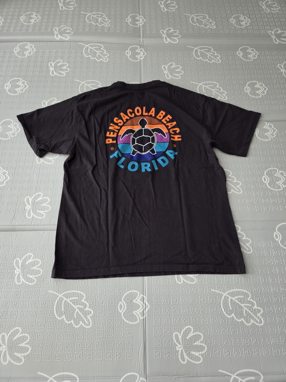 Pensacola Beach Florida Turtle Graphic Tee - Black with Orange/Purple/Blue Print